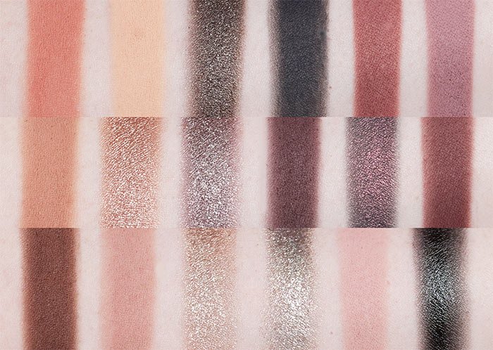 Swatches of Huda Beauty Pretty Grunge Eyeshadow Palette
